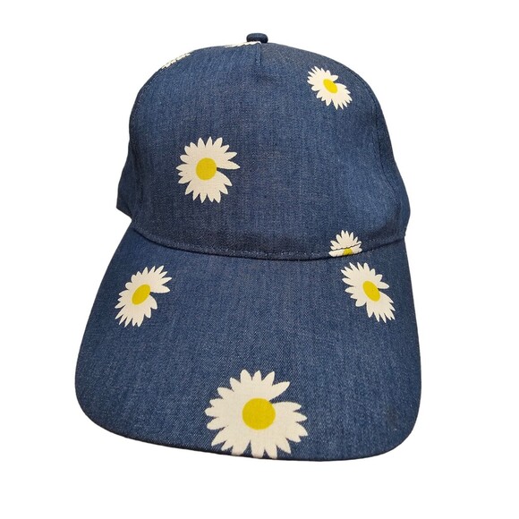 Denim Like Daisy Flower Baseball Cap Hat Blue  Yellow White Adjustable - Picture 2 of 8